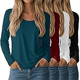 Oakgarden 4 Pack Women's Scoop Neck Long Sleeve Tops, Loose Casual T-Shirts Fall Layer Trendy Soft Basic Tee for Ladies