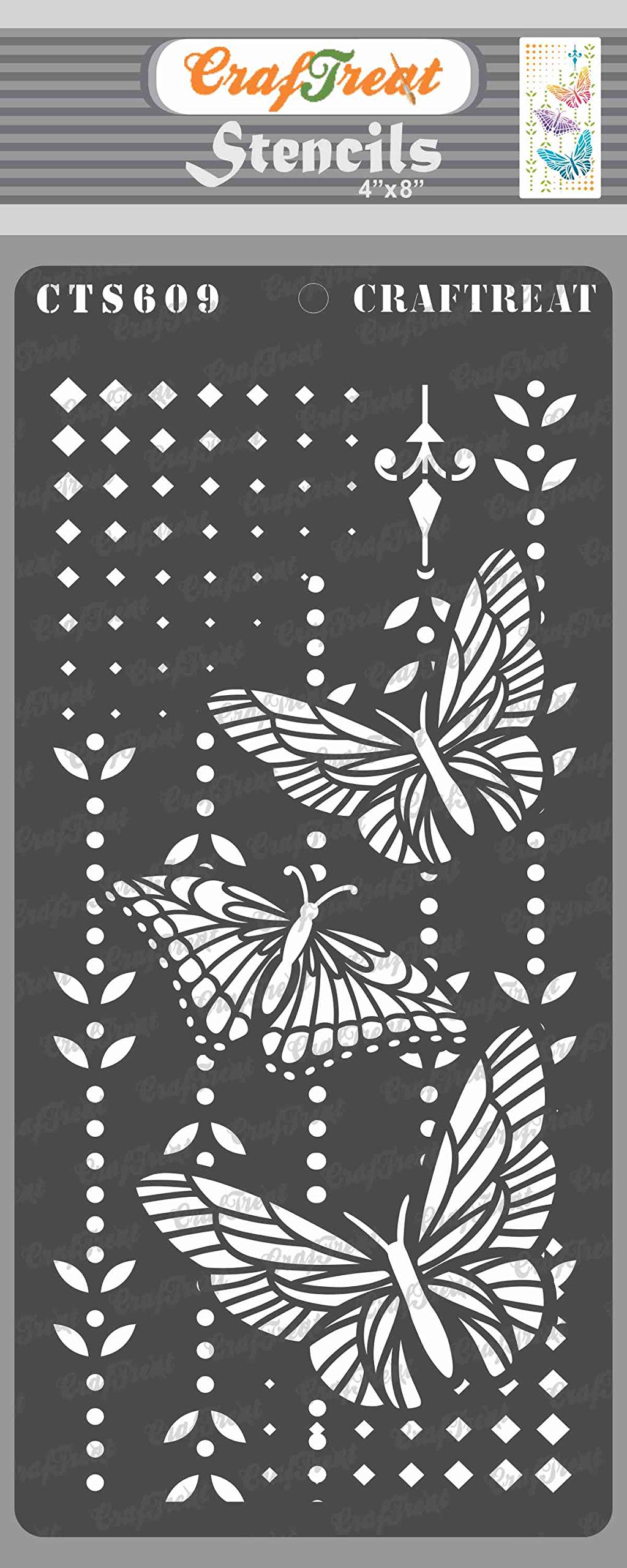 CrafTreat Reusable Butterfly Stencils for Painting on Wood, Canvas, Paper, Fabric, Floor, Wall and Tile - Butterfly Magic -4x8 Inch - Mixed Media Stencils and Templates for Painting