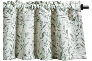 VOGOL Curtain Valances Leaves Meticulous Printed Window Curtains for Kitchen, Top Rod Pocket 52x18 Valance for Farmhouse Small Window, Green, One Panel