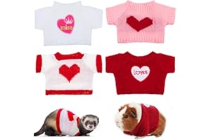 Mixweer 4 Pcs Christmas Ferret Clothes Hamster Sweater Red Heart Guinea Pig Clothes Bunny Costume Knitted Sweatshirt Vest for Winter Ferret Accessories Outfit(Heart Style)