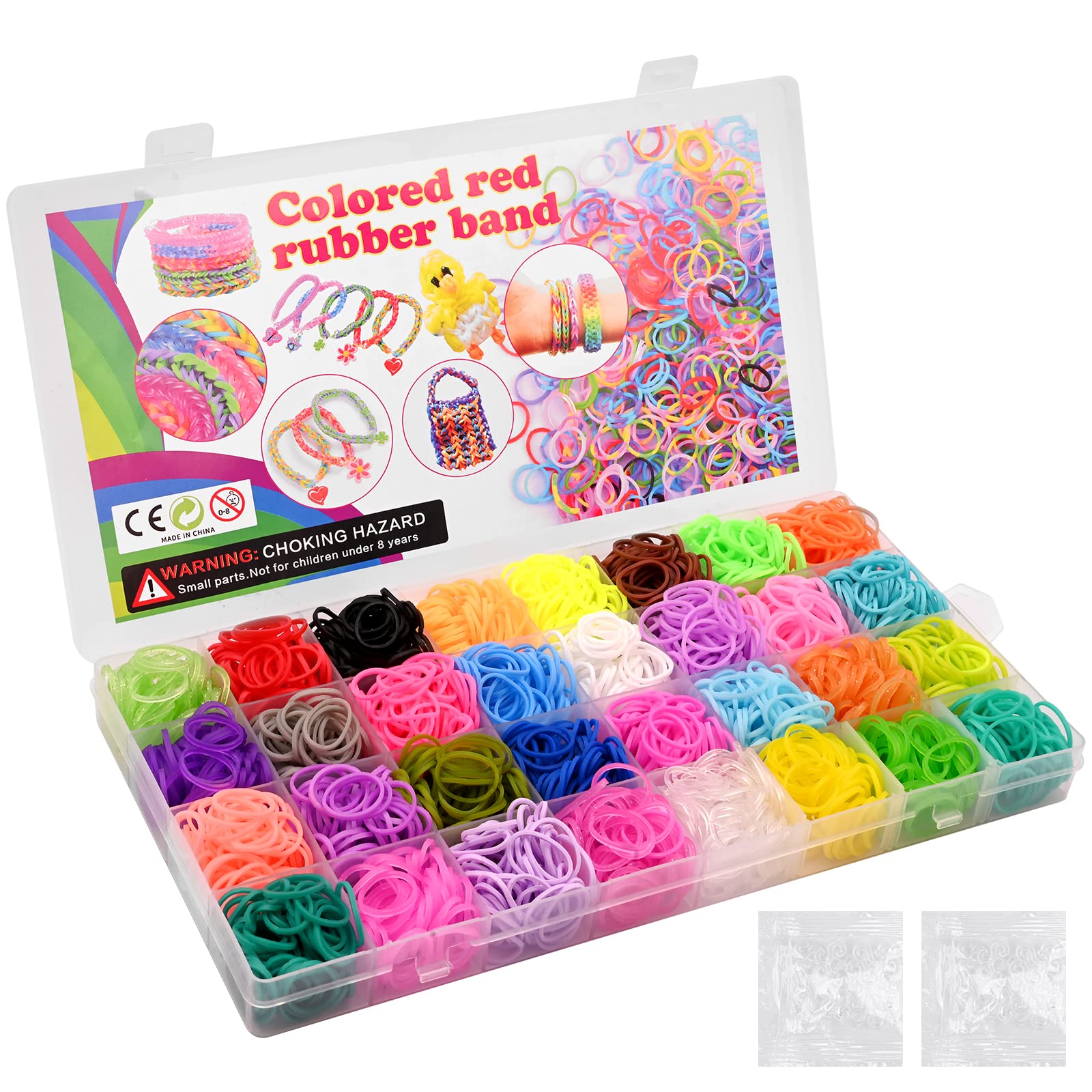 TSLBW Loom Bands Refill Kit 2000+ Colorful Rubber Bands in 32 Colors Twist Bands with S Clip for DIY Bracelet Making Handmade Bracelets Friendship Bracelet Kit
