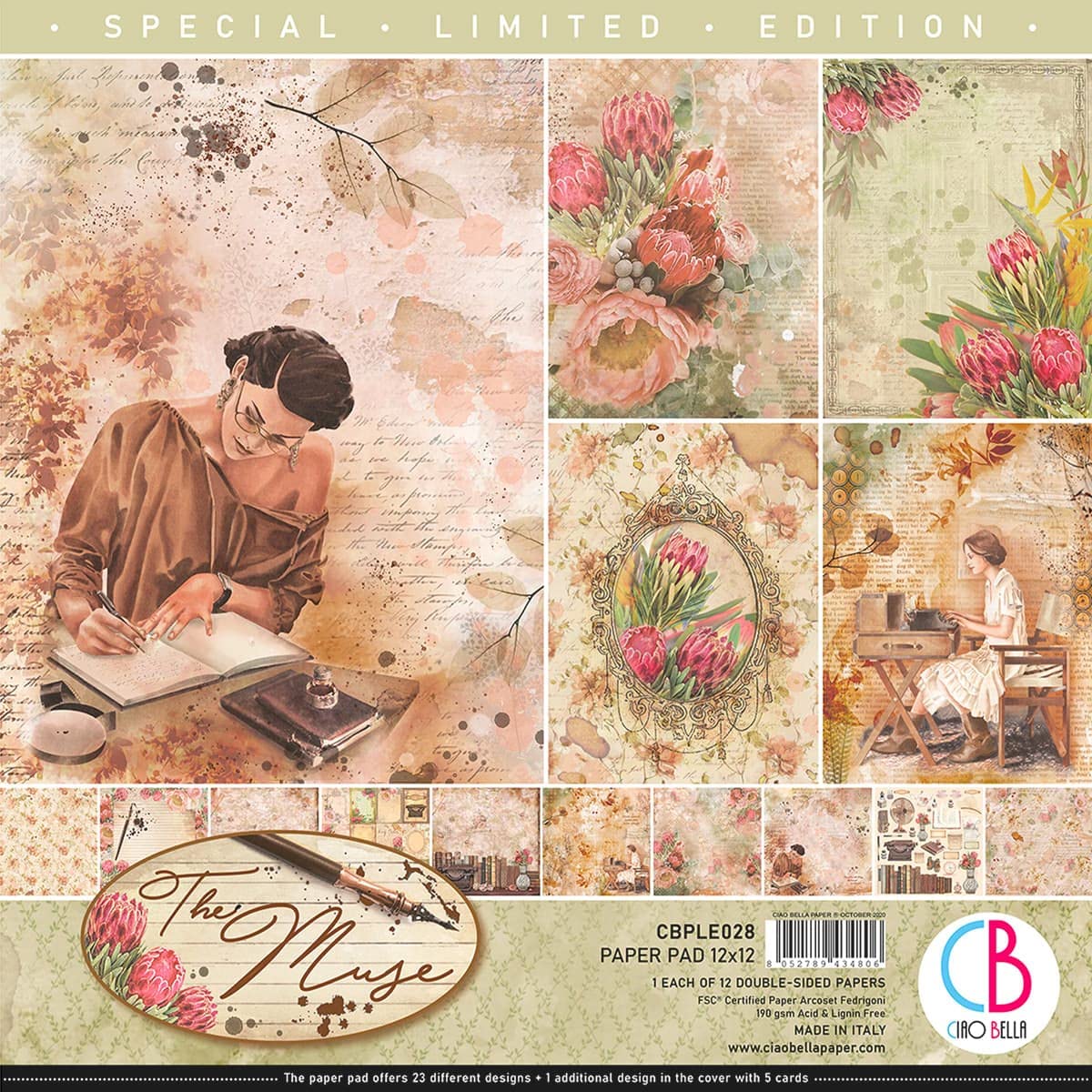 Ciao Bella Paper PAD 12X12 12PK, The Muse, 12 Designs/1 Each, 12-x-12-Inch