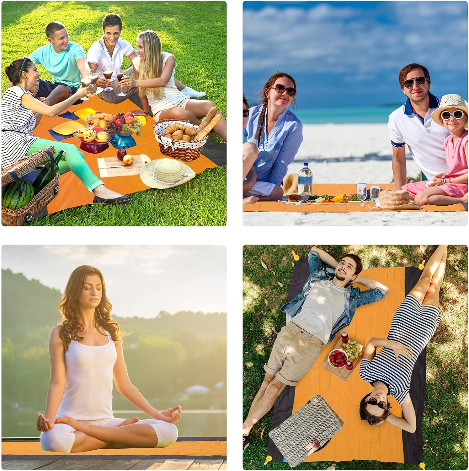 Ruisita Outdoor Beach Mat Waterproof Picnic Mat Sand-Proof Picnic Beach Blanket for Outdoor Camping Travel Hiking Picnic (210 x 200 cm, Orange & Gray) : Sports & Outdoors
