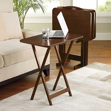 Amazon Com 5 Piece Tray Table Set Folding Wood Tv Game Snack