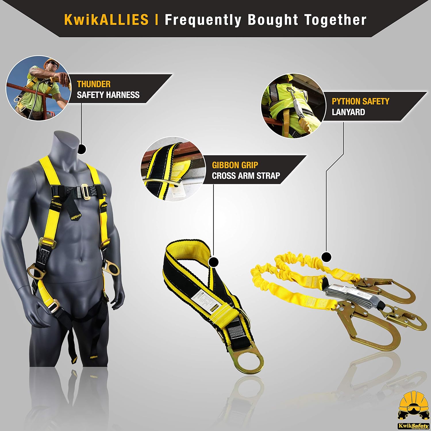 KwikSafety (Charlotte, NC) PYTHON | Double Leg 6ft Tubular Stretch Safety Lanyard | OSHA ANSI Fall Protection | EXTERNAL Shock Absorber | Construction Arborist Roofing | Snap & Rebar Hook Connector - - 