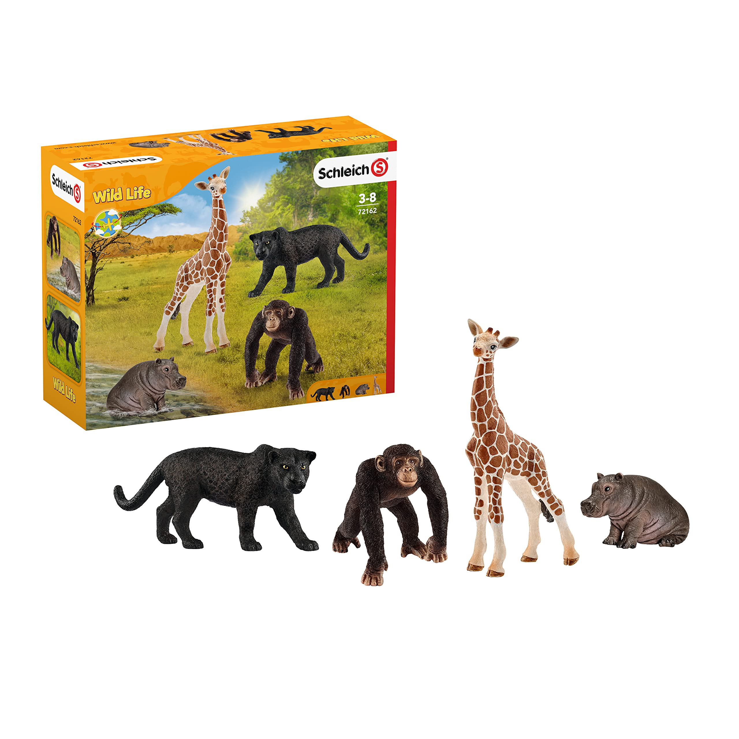 Kit de base Wild Life - SCHLEICH - bébé girafe, panthere noire, gorille femelle, jeune hippopotame