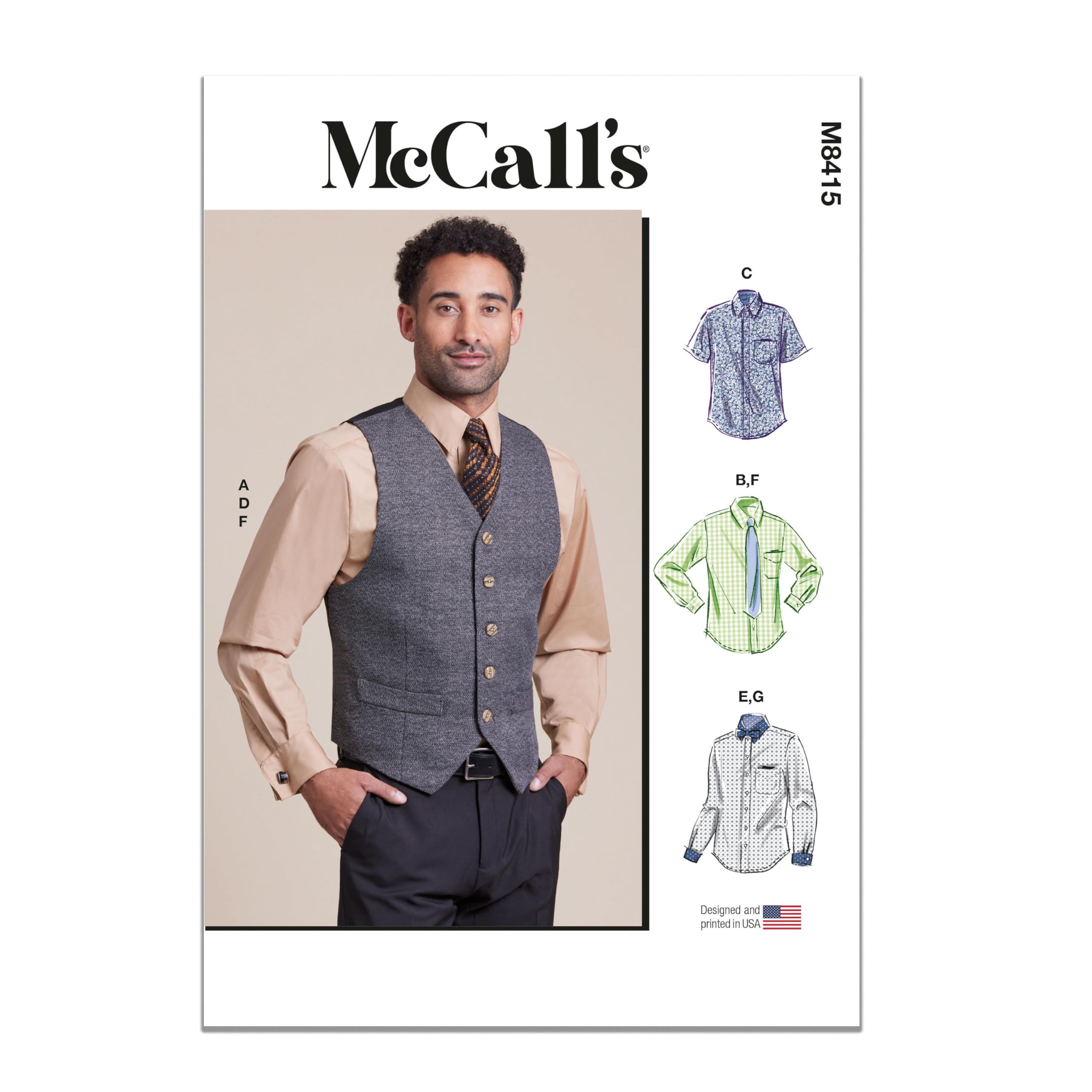 Photo 1 of McCall's Men's Lined Vest, Bow Tie, Tie, and Shirts Sewing Pattern Kit, Design Code M8415, Sizes XL-XXL-XXXL
