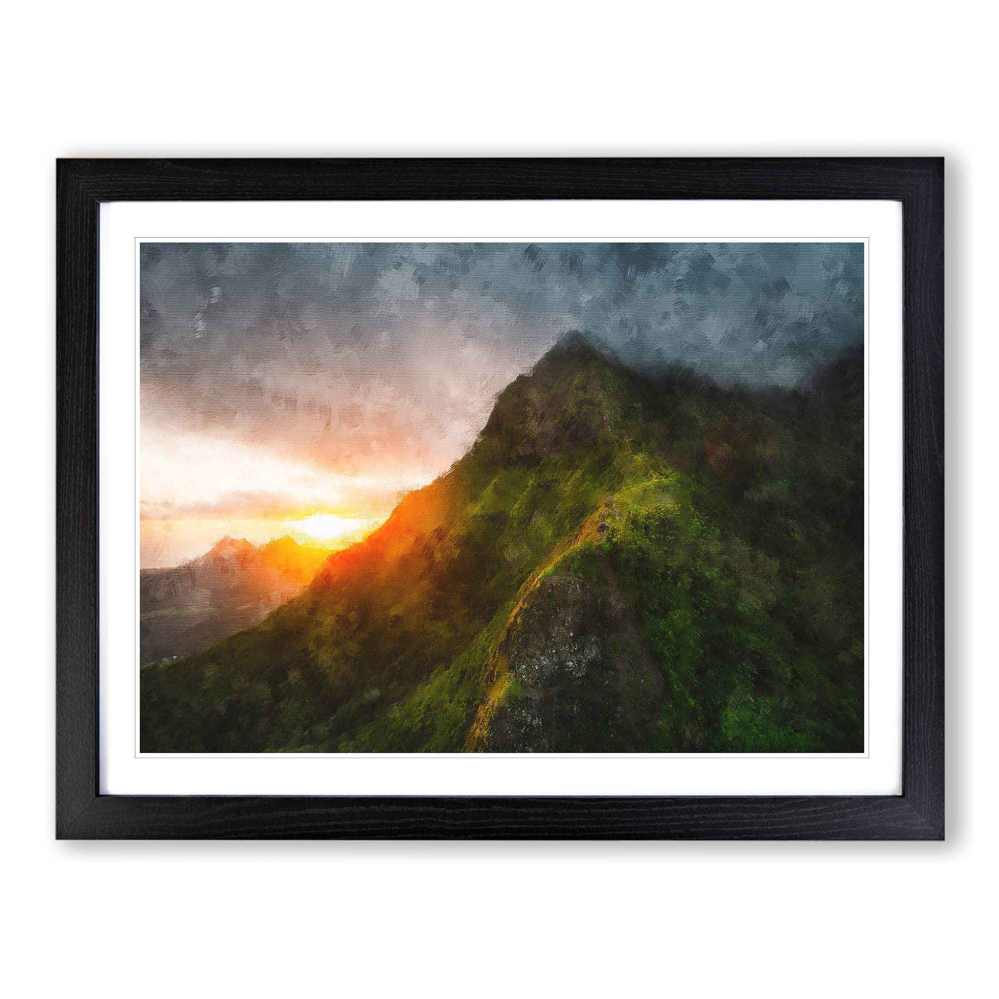 First Light In Hawaii Painting Modern Art Framed Print | A4 Black Framed Wall Art | Ready to Hang | Modern Historical Picture | Living Room Bedroom Lounge Office