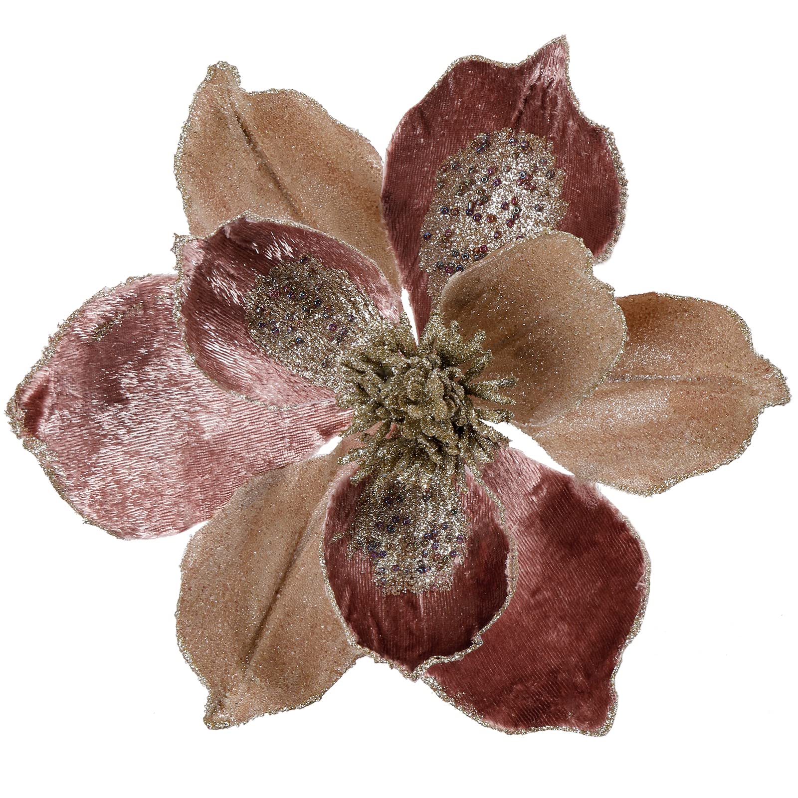 Briful 3-Pack 10" Glitter Magnolia Artificial Flower Stem Large Rose Gold Magnolia Flowers for Christmas Tree Decorations Artificial Christmas Flowers Arrangements for Xmas Decorations — image 1