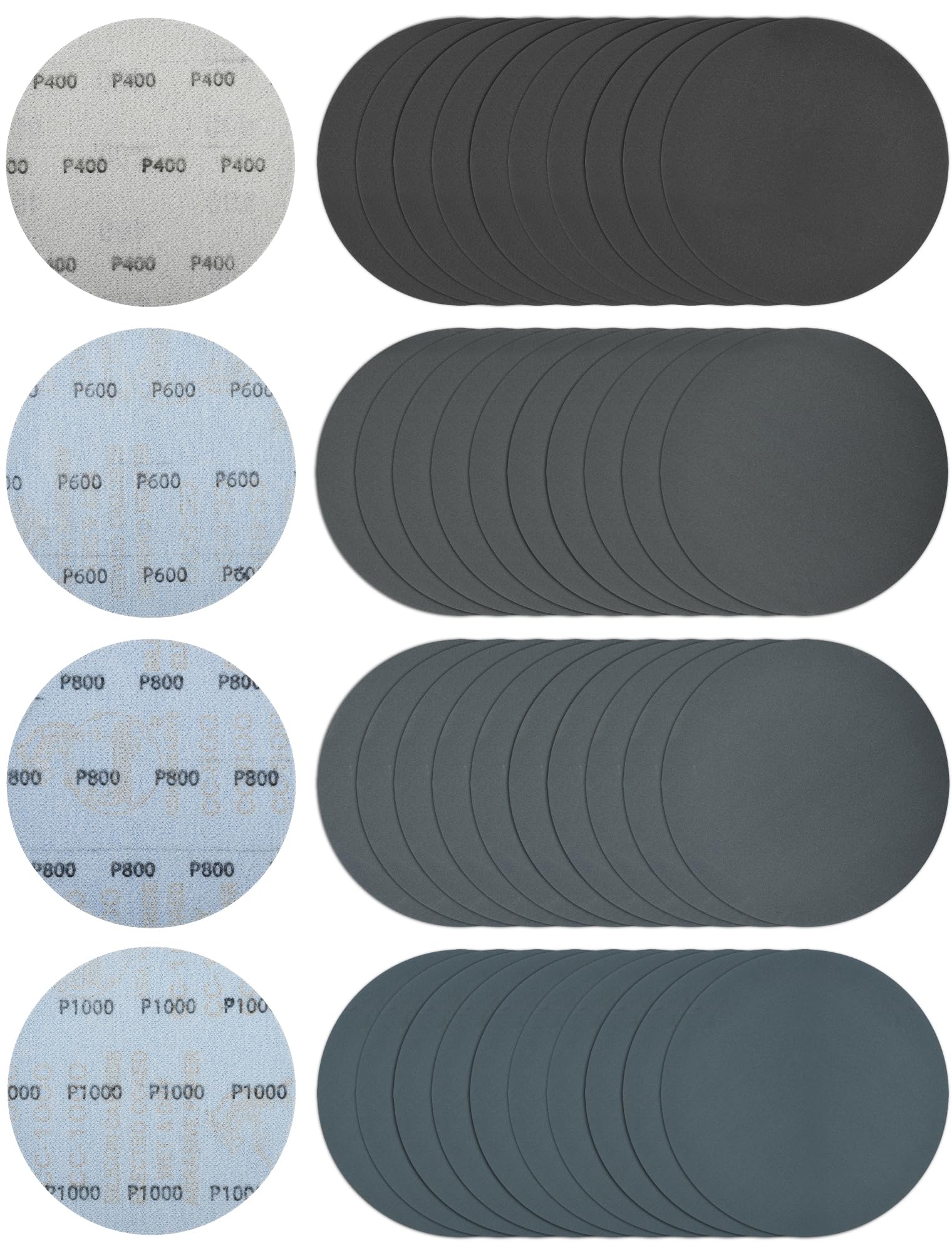 125mm Hook and Loop Sanding Disc, 40Pcs Wet/Dry Sanding Pad Assorted 400/600/800/1000 Grit, 5Inch Silicon Carbide Flocking Sandpaper for Car Metal Mirror Jewelry Polishing