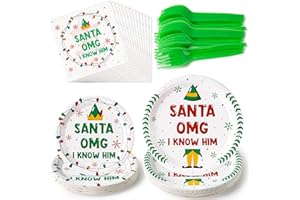 BHronony Christmas Plates Napkins Tableware - 96pcs Funny Xmas Movie Party Forks Dinnerware Set Decorations Supplies, Santa Omg Themed Disposable Tableware Favor for Winter Holiday (24 Guests)