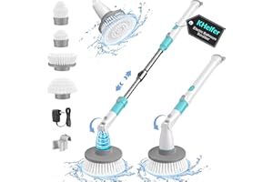kHelfer Electric Spin Scrubber Kh8, Cordless Shower Scrubber, 4 Replacement Head, 1.5H Bathroom Scrubber Dual Speed, Shower Cleaning Brush with Extension Arm for Bathtub Grout Tile Floor