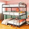 Movdevy Heavy Duty Metal Triple Bunk Beds for Adults and Kids and Teens, Modern Style Twin Over Twin Over Twin Size Triple Bunk Bed with Safe Guardrail, 3 Bunk Beds Easy to Assemble (Black)