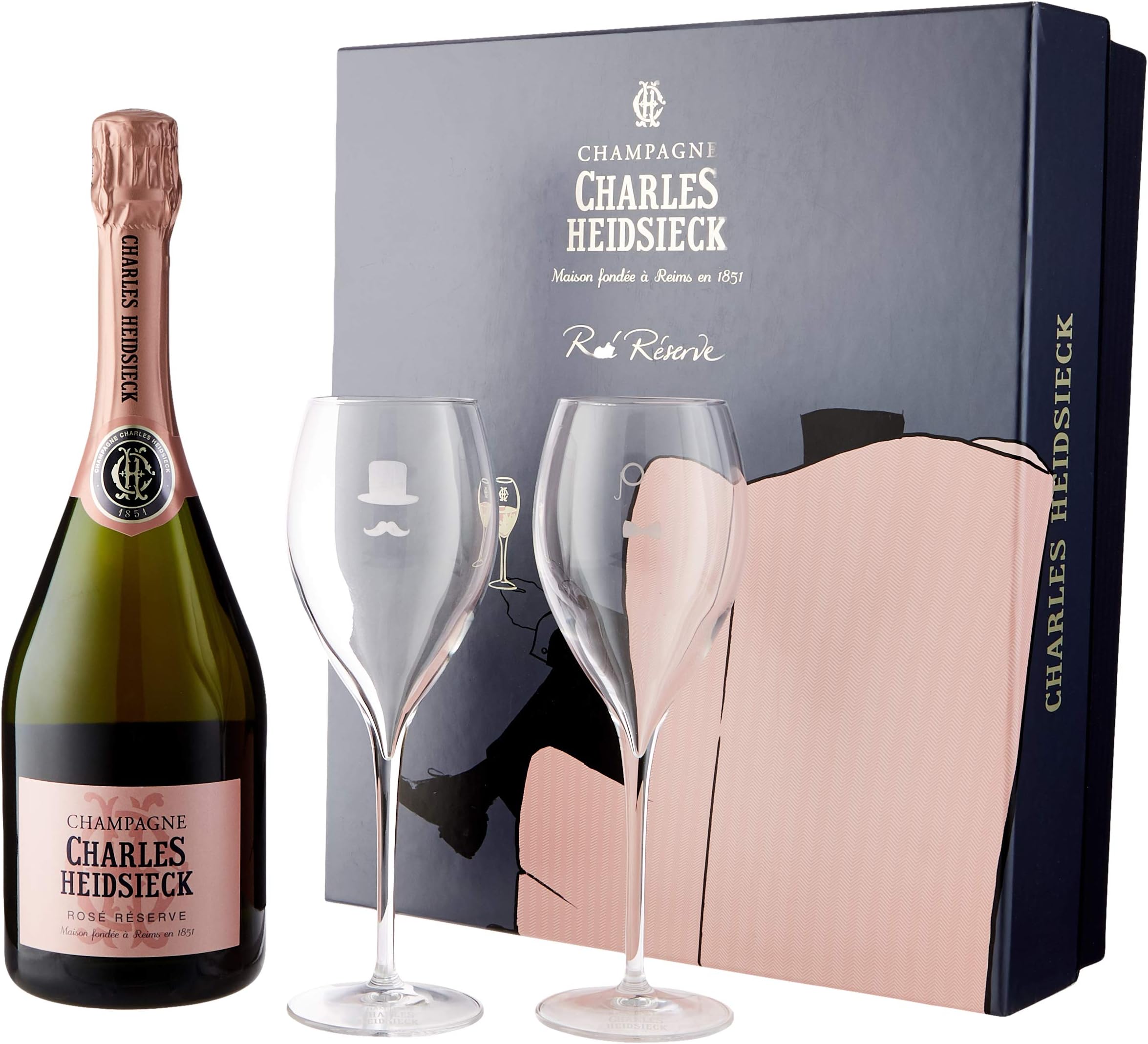 Charles Heidsieck Armchair Rose Reserve Non Vintage and Champagne Flute set