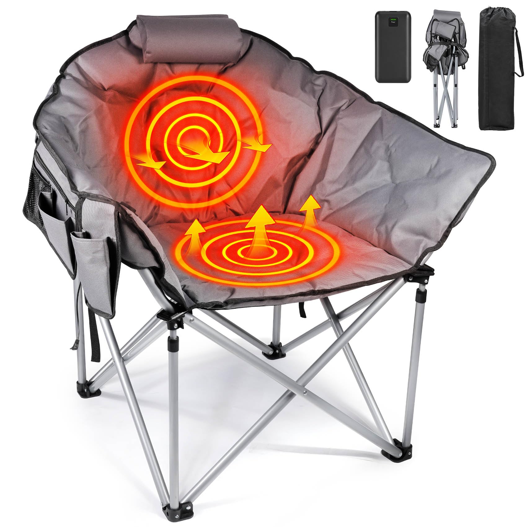 Photo 1 of ***FOR PARTS ONLY DAMAGED ZIPPER/ MISSING POWERCORD**** Suteck Heated Camping Chair, Oversized Outdoor Portable Heated Folding Chairs with 12V 20,000mAh Power Bank, Heated Foldable Chair Seat, Heating Chair for Outdoor Sports Camping Patio, 650lbs