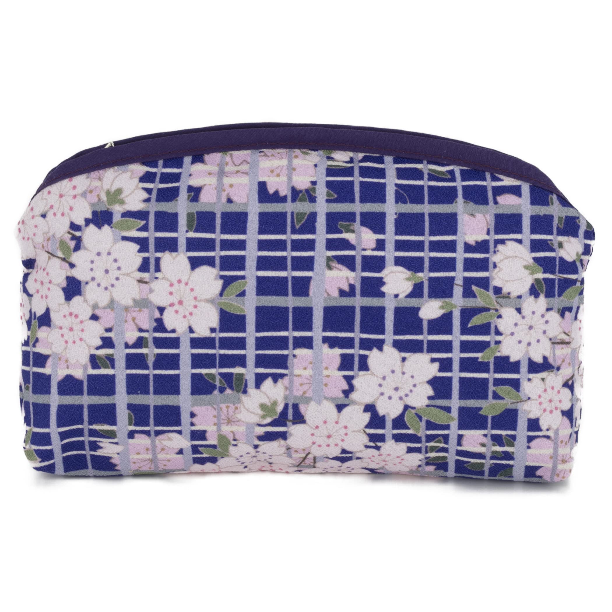 Cosmetic Bags for Women (Sakura Lattice Purple) Small Make up Bag Japanese Kimono Pattern Zipper Pouch Travel