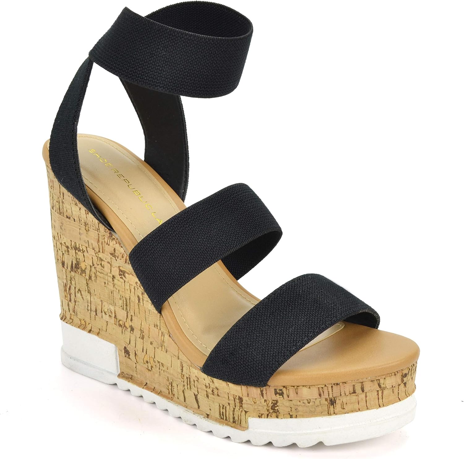 elastic strap wedge sandals