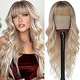 VOZIFAXIU Blonde Wig with Bangs for Women 26 Inch Long Wavy Blonde Wigs Synthetic Heat Resistant Wig for Daily Party Use