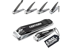 CERTIGEN Nail Clippers Set 6 -Pack - Includes Toenail Clippers, Fingernail Clippers, and Finger Nail Clippers for Adults – Mens Stocking Stuffers for Men and Women, Toe Nail and Fingernail Clipper Kit