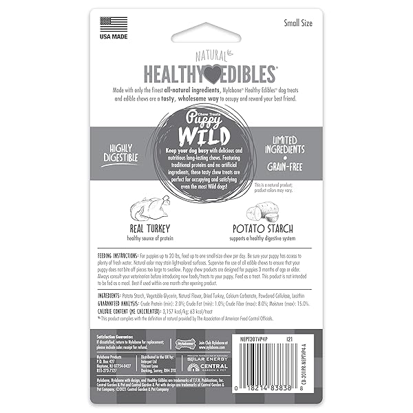 NYLABONE HEALTHY EDIBLES WILD NATURAL LONG-LASTING TURKEY FLAVOR BONE CHEW TREATS FOR DOGS, SMALL/REGULAR (4 COUNT)
