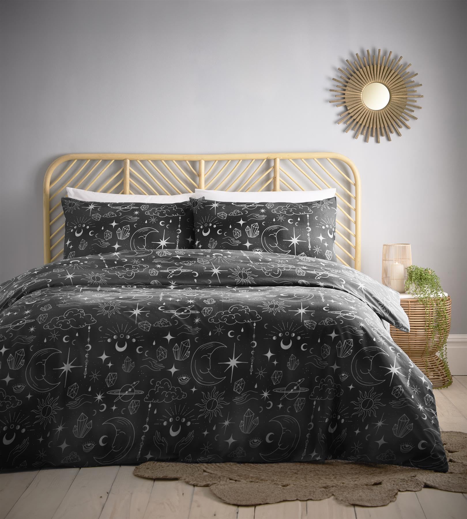 Charlotte Thomas Celestial Black Duvet Cover Set Sun Moon and Stars Bedding Black with Pillowcases King — image 1