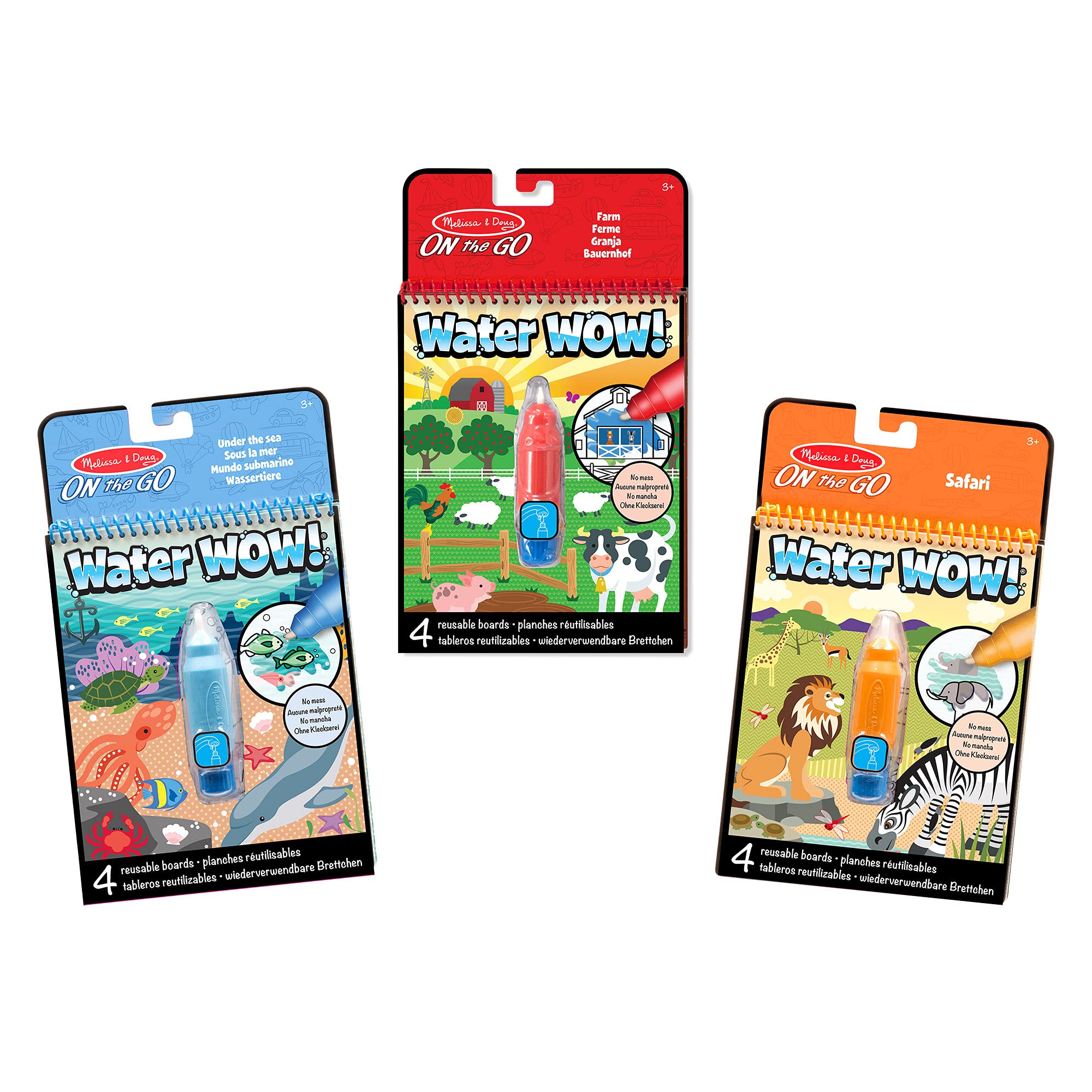 Melissa & Doug Pack of 3 Water WOW!! Farm, Safari and Under the Sea. Water Reveal Travel Books | Activity Pad | 3 years+ | Gift for Boy or Girl