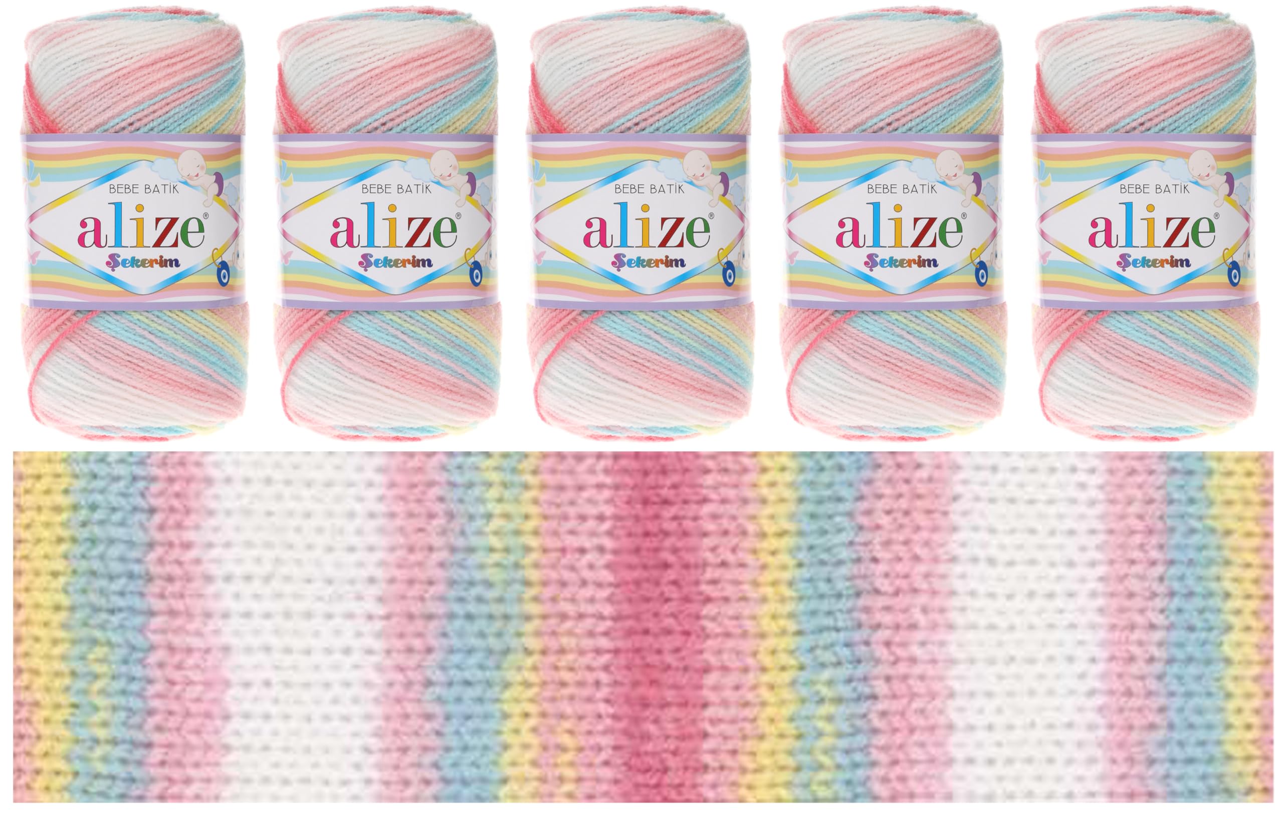 Alize Sekerim Bebe Batik Yarn 5 x 100g, 320m, 100% Acrylic Baby Wool, Baby Yarn, Batik Wool, Multicoloured Baby Wool, Crochet Wool, Gradient Wool, DK Batik Yarn, DK Batik Wool, Gradient Yarn, (3045)