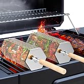 Rolling Grill Basket, Grilling Accessories, Outdoor Camping, Gifts for Men | 304 Stainless Steel, Nesting BBQ Tools, Removable Handle, Smoker Cooking Utensils for Vegetable, Birthday for Dad Husband