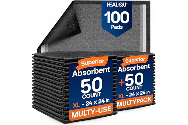 Healqu Puppy Pads - 24x24 100 Count, - Dog Training Pad with Activated Carbon & Advanced Leakproof Technology - Ultra Absorbe