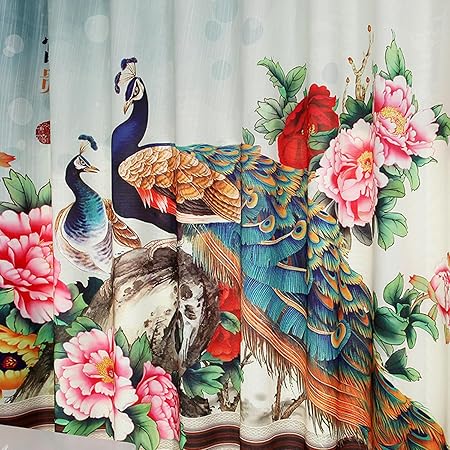 Ainij Modern 3d Peacock Print Curtains Cloth Living Room Shade