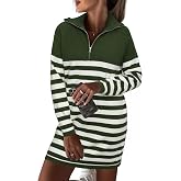 Newshows Women's Winter Sweater Dress 2025 Striped Long Sleeve Lapel Collar Chunky Knit Slouchy Oversized Fall Sweaters