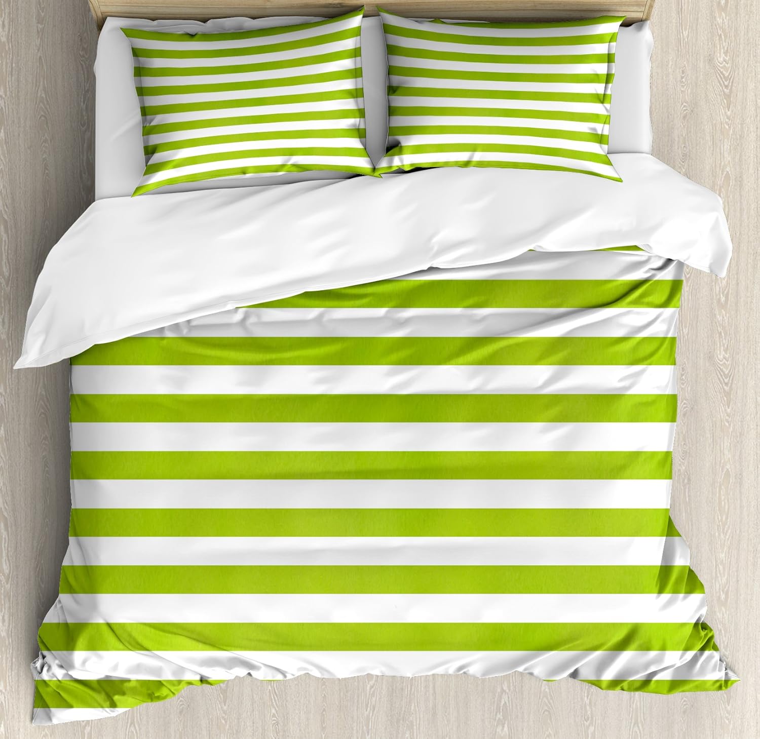 Ambesonne Lime Green Duvet Cover Set, Horizontal Stripes Simplistic