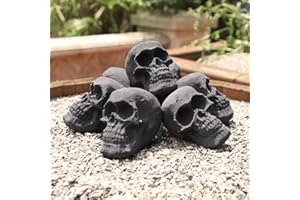 Heyfurni Reusable Fire Pit Skulls,10pcs Ceramic Fireproof Halloween Imitated Human Skull Gas Log for Party, Bonfire, Campfire