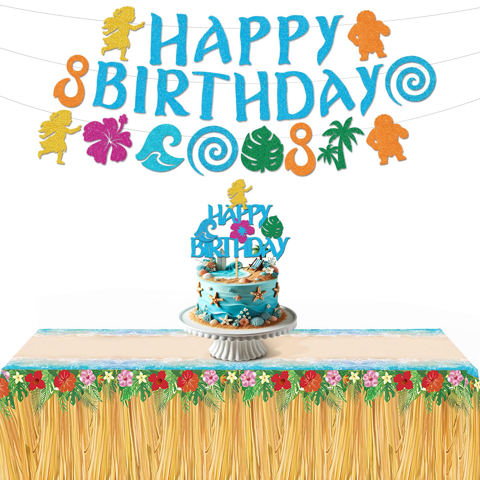 Photo 1 of Island Princess Birthday Decorations Set with Banner, Cake Topper, Tablecloth – Tropical Luau Party Supplies for Girls Kids Ocean-Themed Celebration