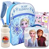 Disney Frozen Backpack and Lunch Bag Set - Disney School Supplies Bundle with Elsa Backpack and Insulated Lunch Box Plus Water Bottle, Stickers, and More (Frozen Backpack for Kids)