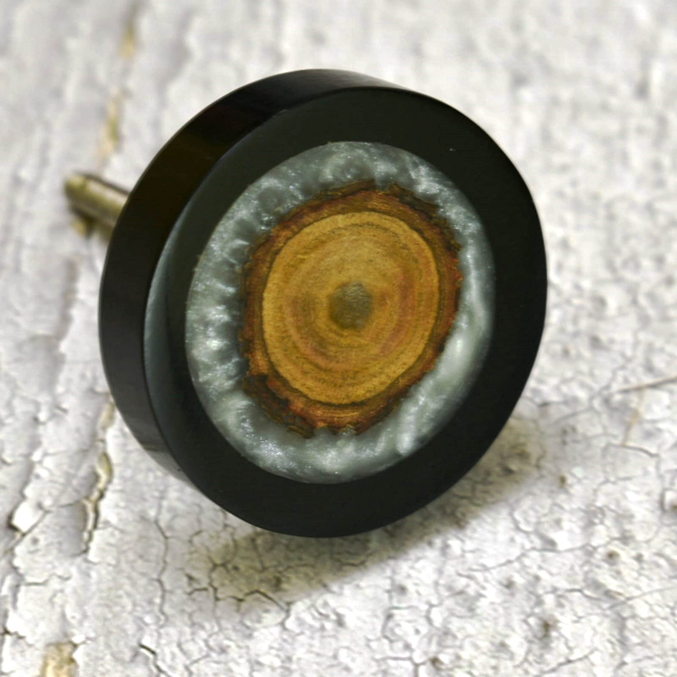 ARTISNO Three Tone Gold Designs Wood Resin Door Knobs, Vintage, Shabby Chic, Interior Furniture, Cabinet Cupboard Drawers Pulls Handles (BLACKY)