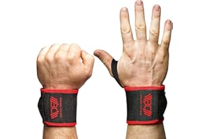 WARM BODY COLD MIND - Weightlifting Wrist Wraps for Cross Training, Powerlifting, Deadlift, Gym, Workout, Exercises & Fitness, Premium, Heavy-Duty Wrist Support, Thumb Loop (Black/Red, 18")