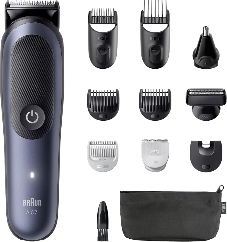 Serie 7 - Kit multifunzione per la cura del corpo 11 in 1, ProBlade e AutoSense, 120 minuti, SkinGuard e ombreggiatura della barba, AquaGrip per sott'acqua, AIO7540, blu