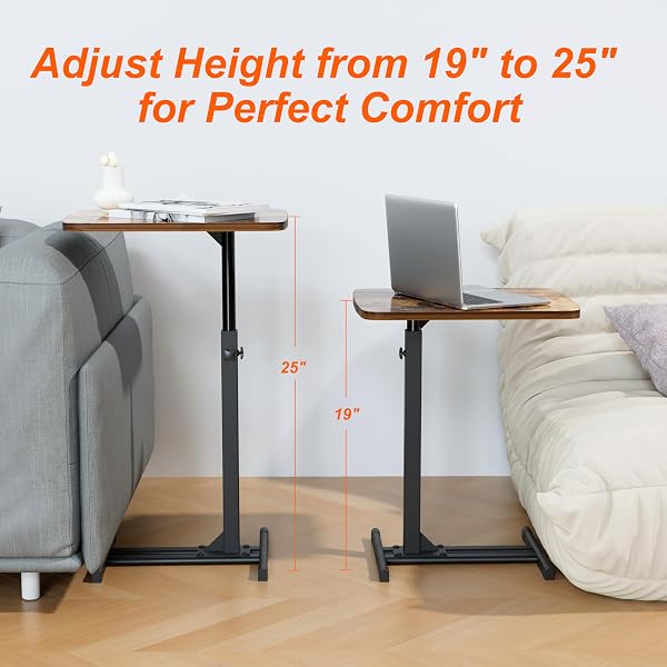 TV TRAY TABLE FOR SMALL SPACES WITH 360° SWIVEL TABLETOP & HEIGHT ADJUSTABLE,C SHAPED SOFA ARM END SIDE TABLE, BED TRAY STAND FOR EATING LAPTOP,LIVING ROOM, BEDROOM,BREAKFAST (METAL BASE)