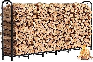 Gtongoko 8ft Heavy Duty Metal Firewood Rack Outdoor Indoor Adjustable Fire Wood Holder Rack for Fireplace, Log Racks for Firewood Outdoor, Wood Pile Storage Organizer, Black