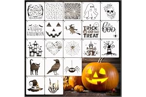 YANROOM 20pcs Halloween Stencils for Crafts Reusable Pumpkin Face Ghost Skull Stencils Drawing Stencils for Painting on Wood Walls Decorations(20 Halloween)
