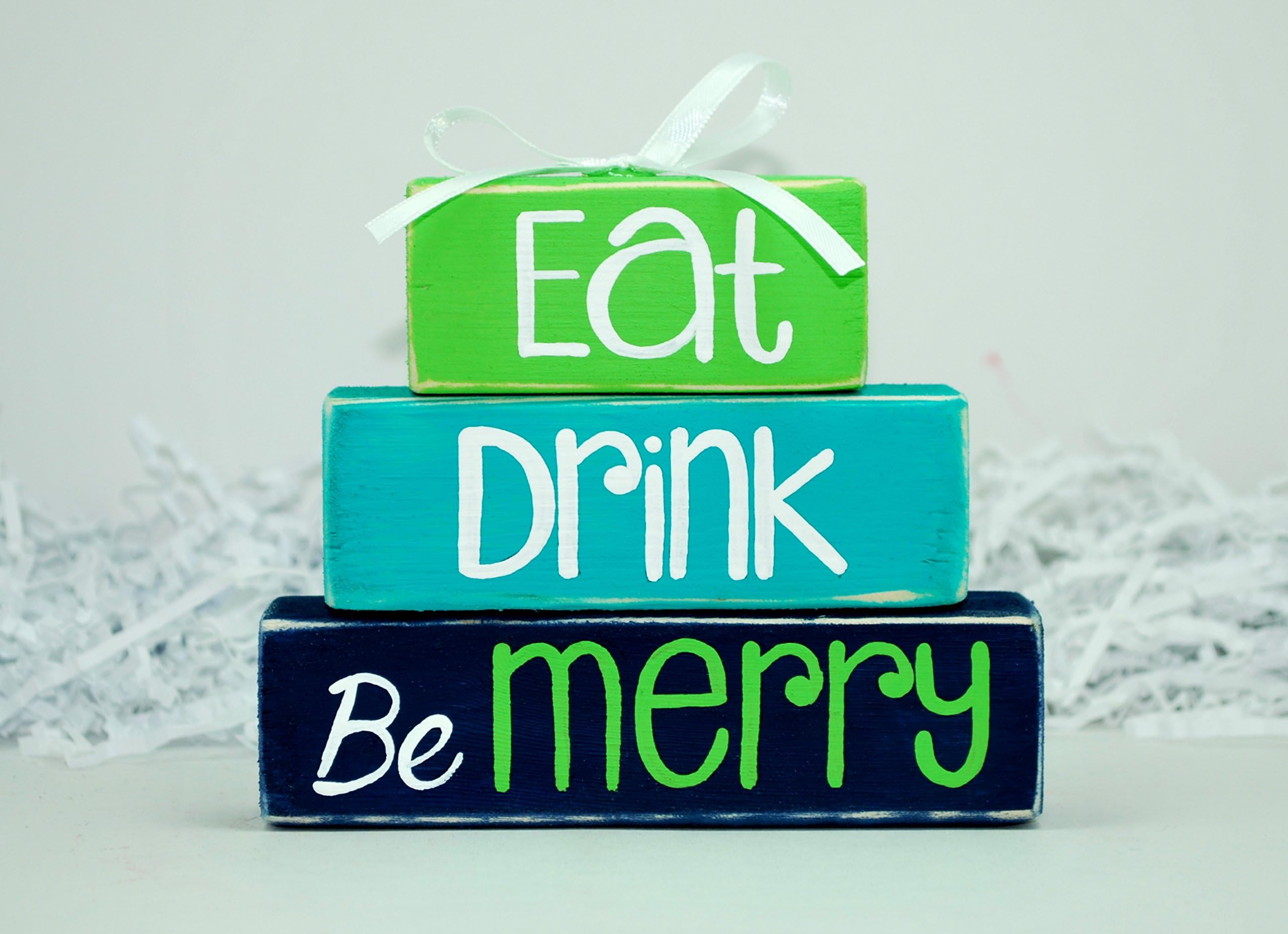 Eat Drink Be Merry Christmas WoodenBlock Shelf Sitter Stack
