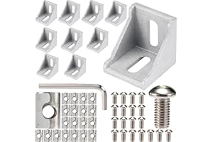 BELLA BAYS 10 Sets 4040 Series 4040A Corner Bracket Silver for 8mm T Slot Aluminum Extrusion Profile with 20pcs Roll in Spring Nuts 20pcs Hex Socket Cap Screw Bolts 1pc Wrench 3D Printer Accessories