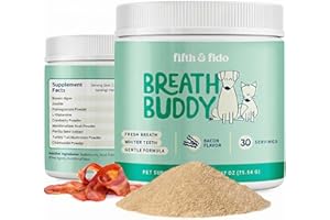 Fifth & Fido Breath Buddy Dog Dental Powder for Fresher Breath & Cleaner Teeth, Cat & Dog Teeth Cleaning Powder, Removes Plaque, Gentle Formula for Sensitive Stomachs, Natural Ingredients, USA Made