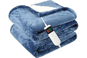 CUSHIOUS Heated Blanket Electric Full, Soft Sherpa Flannel Heating Blanket Throw with Overheating Protection, 8 Hours Auto Off 10 Fast Heating Levels, Heat Blanket for Home & Office Machine Washable