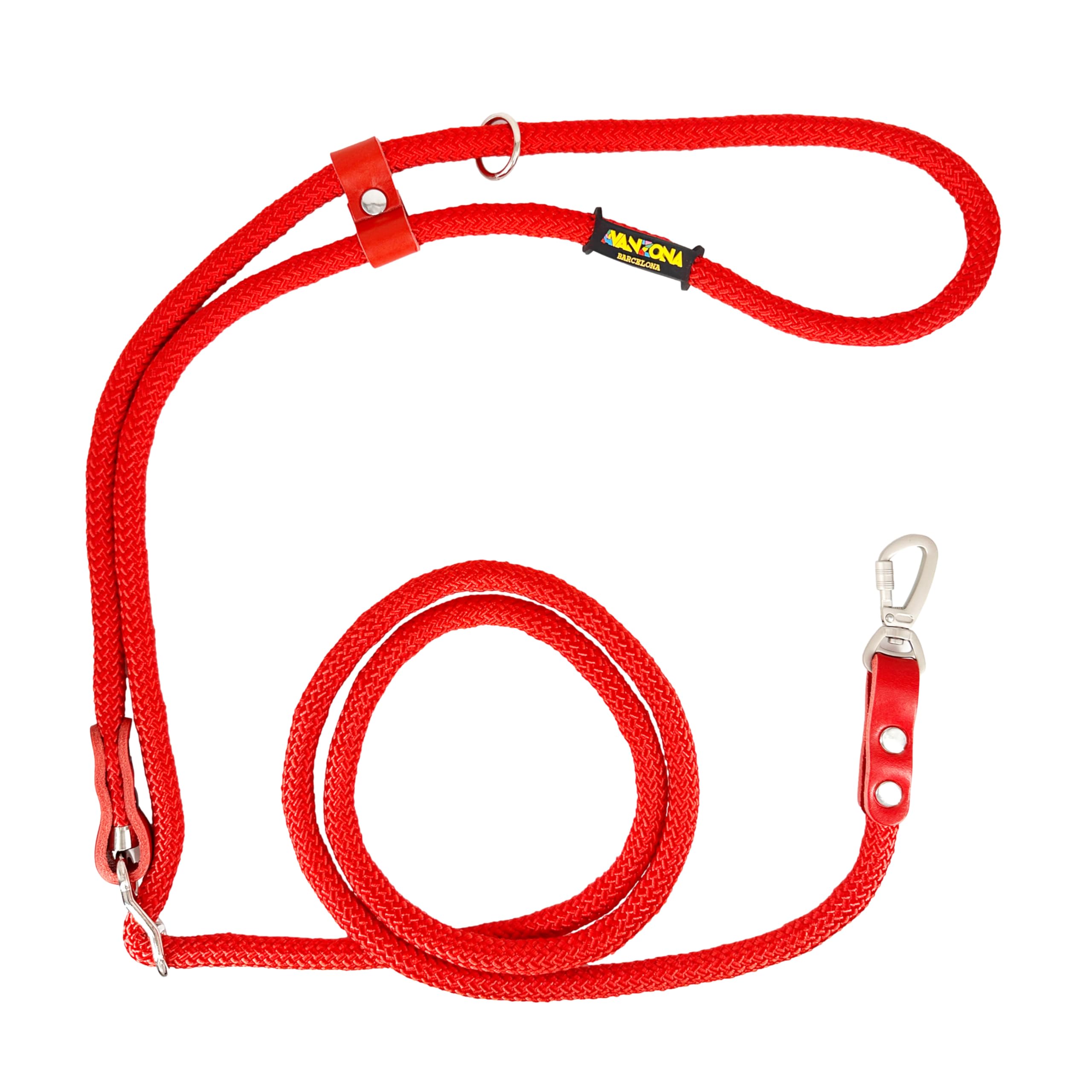 Dog Leash, Hands-Free, Adjustable, Handmade in Spain, for Small, Medium and Large Dogs. Red & Red.