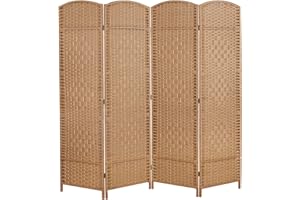Cocosica 6 ft. Tall Room Divider and Folding Privacy Screen, Weave Fiber Foldable Panel Wall Divider with Diamond Pattern Weaved & 4 Panel Room Screen Divider Separator, Freestanding Room Divider…