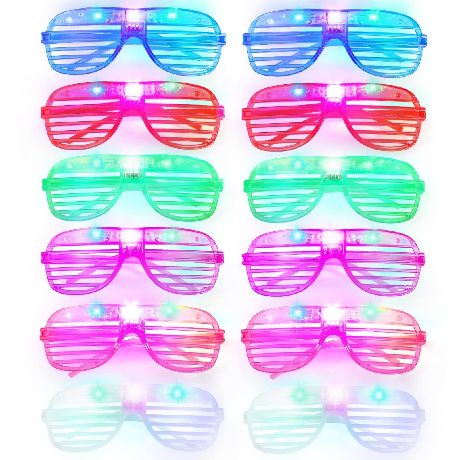 Fowecelt LED Light Up Glasses - 12pcs Neon Glasses for Neon Party Accessories, Rave Glasses for 80s Party Decoration, Flashing Glasses Glow in the Dark, Shutter Shades Sunglasses for Adults