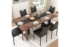 Squireewo 71 Inch Rectangular Dining Table for 6-8 People, Farmhouse Wood Kitchen Table with Wooden Legs, Farmhouse Center Kitchen Table for Dining Room, Kitchen & Living Room, Brown