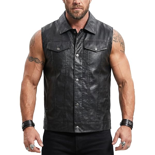 Mens Fine Italian Real Leather Double Breasted Lapel Waistcoat